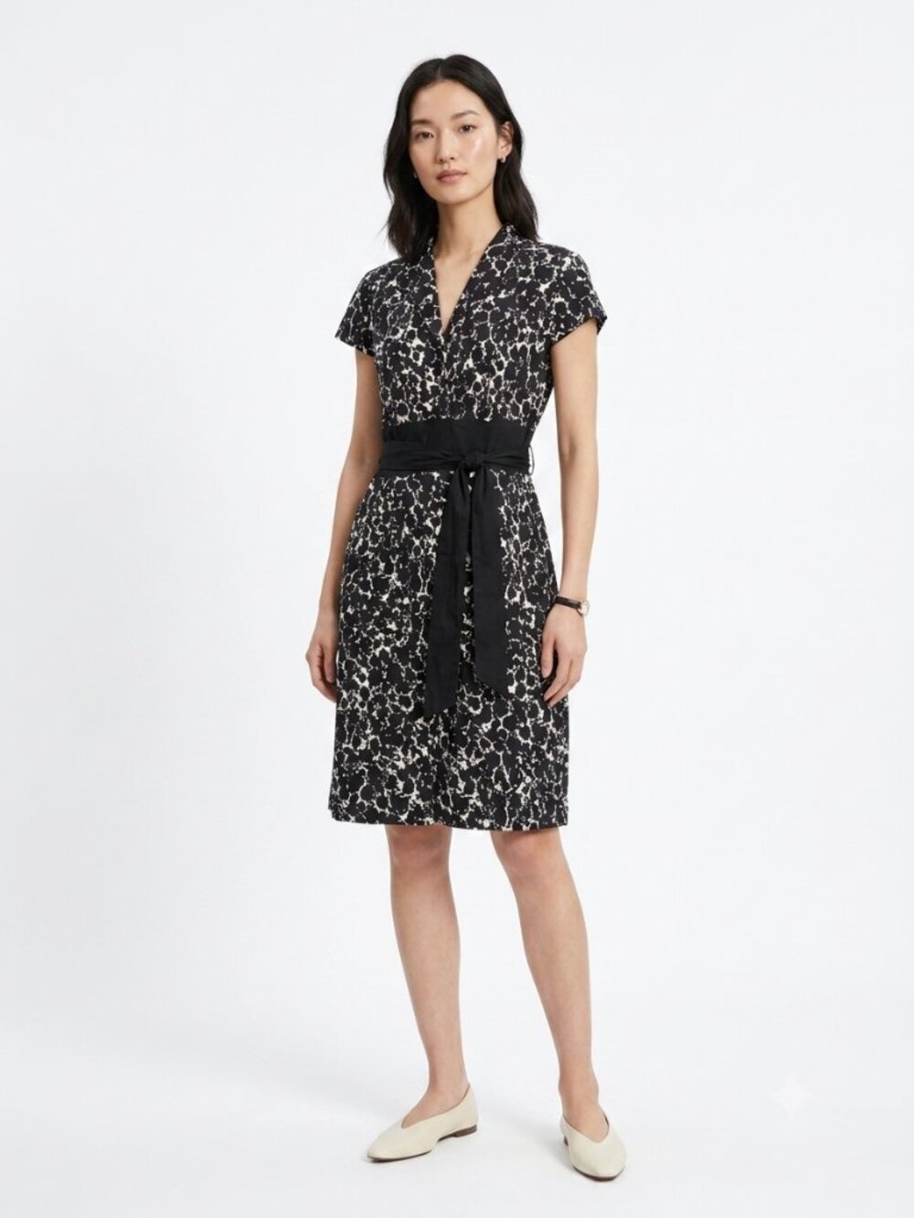 Madison Leigh Dress Black White Floral Midi Office Casual 10